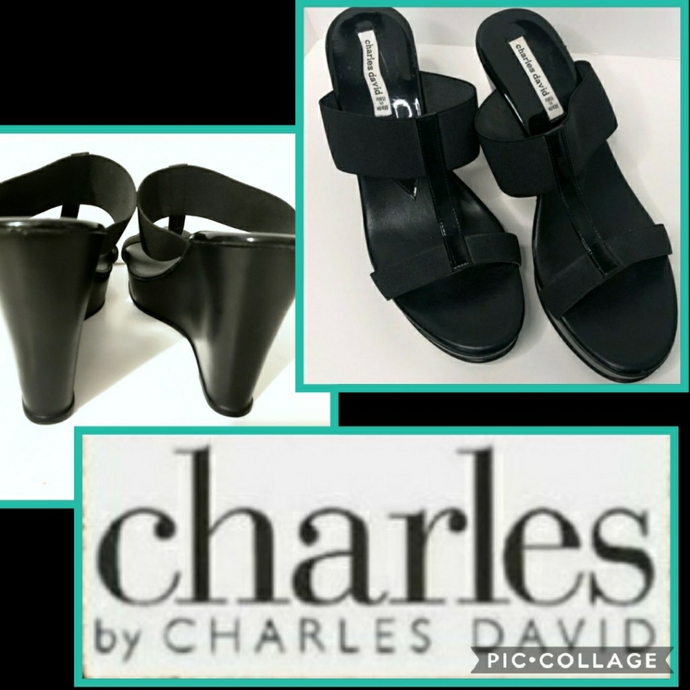 CHARLES DAVID AGNES BLACK STRECH WEDGES SIZE 9